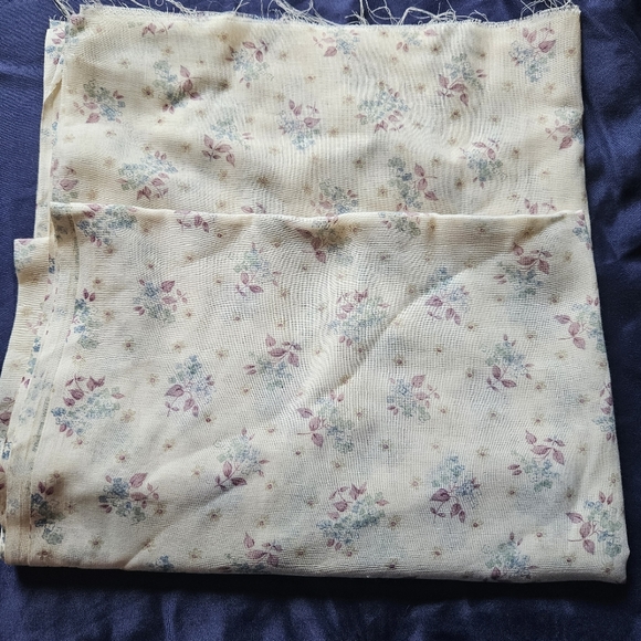 Vintage 1970s Wamsutta Mills Sheer Floral Voile Fabric 2 Yds Yellow Blue Plum - Picture 1 of 7
